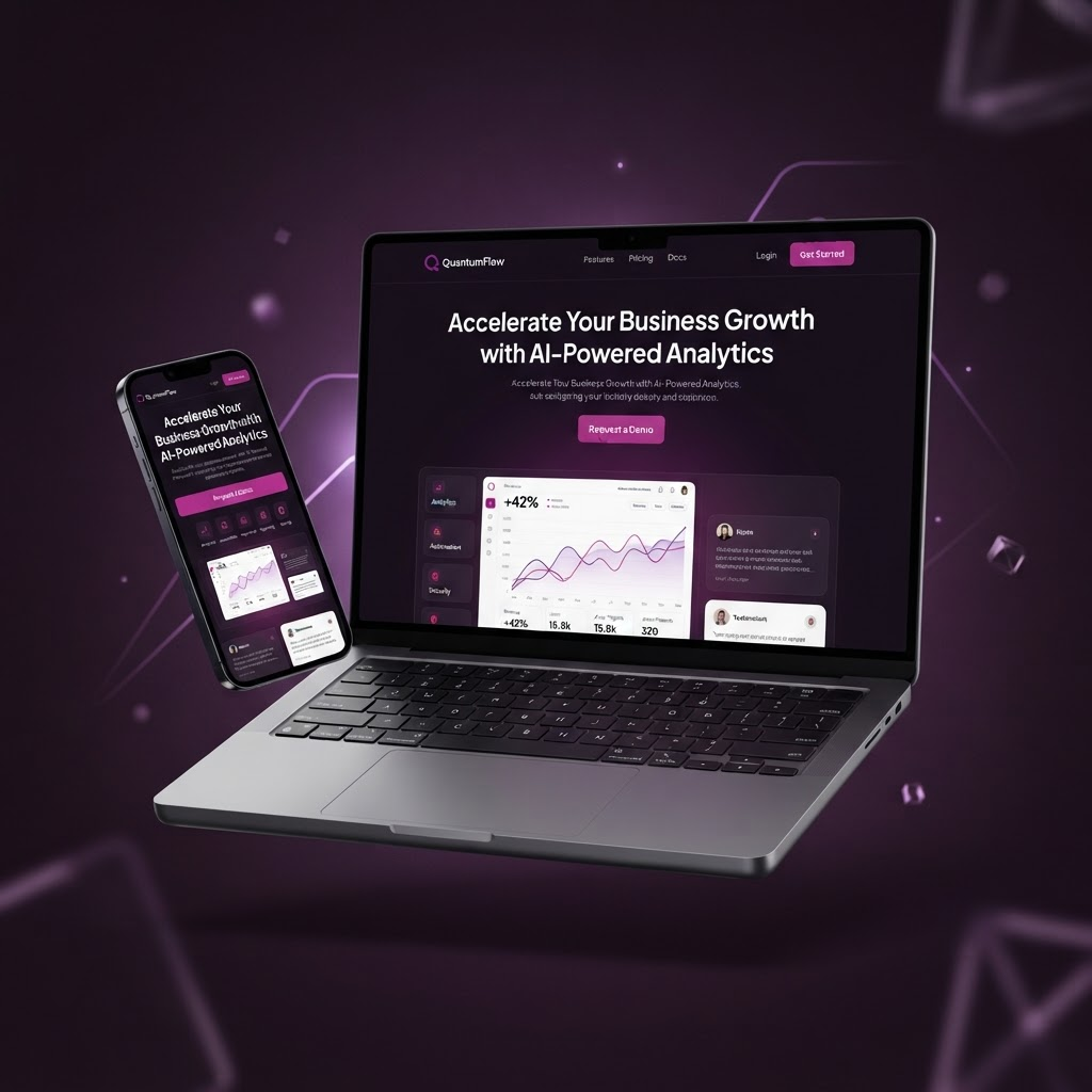 Mockup de um site moderno desenvolvido pela Core78 em notebook e celular