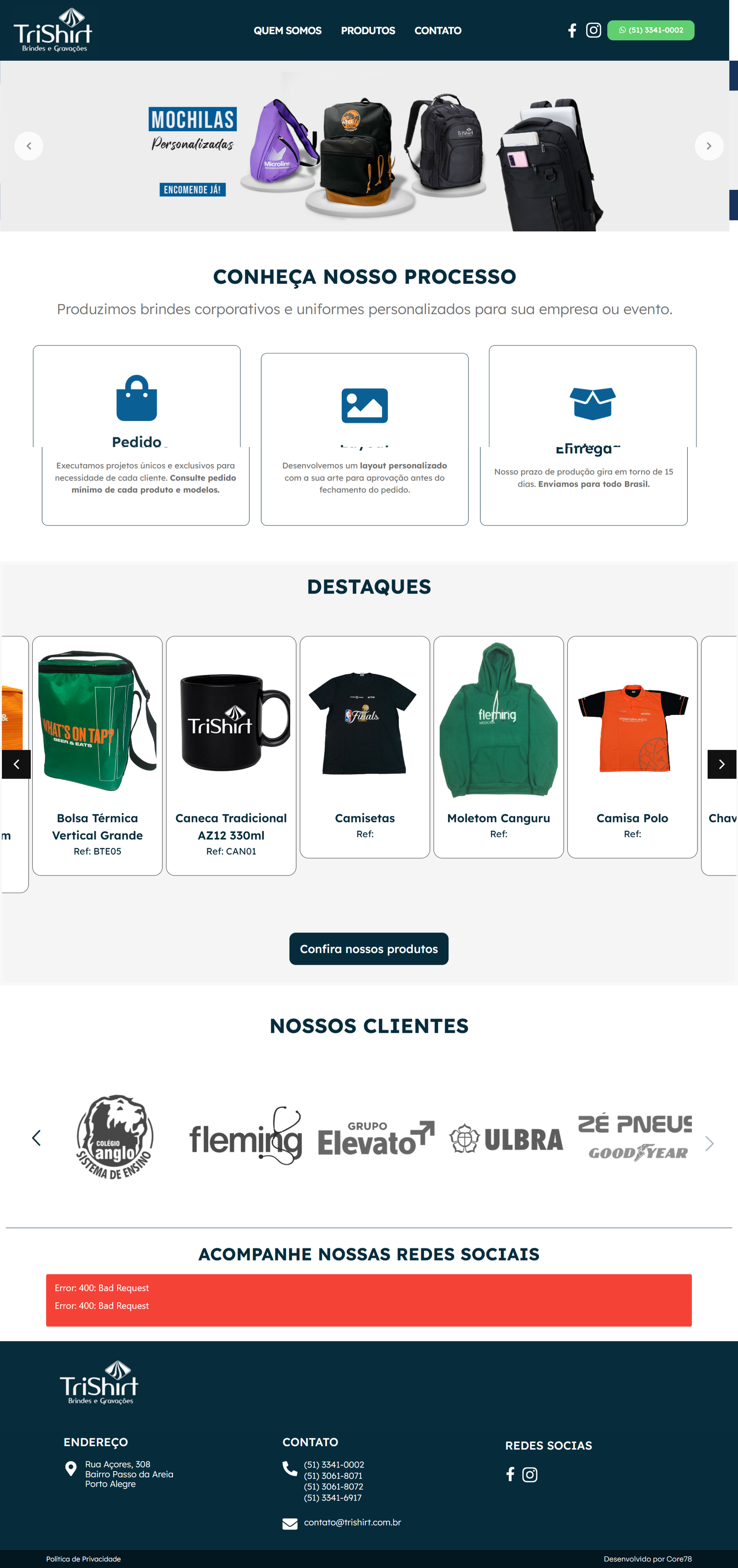 Site desenvolvido pela Core78 para TriShirt